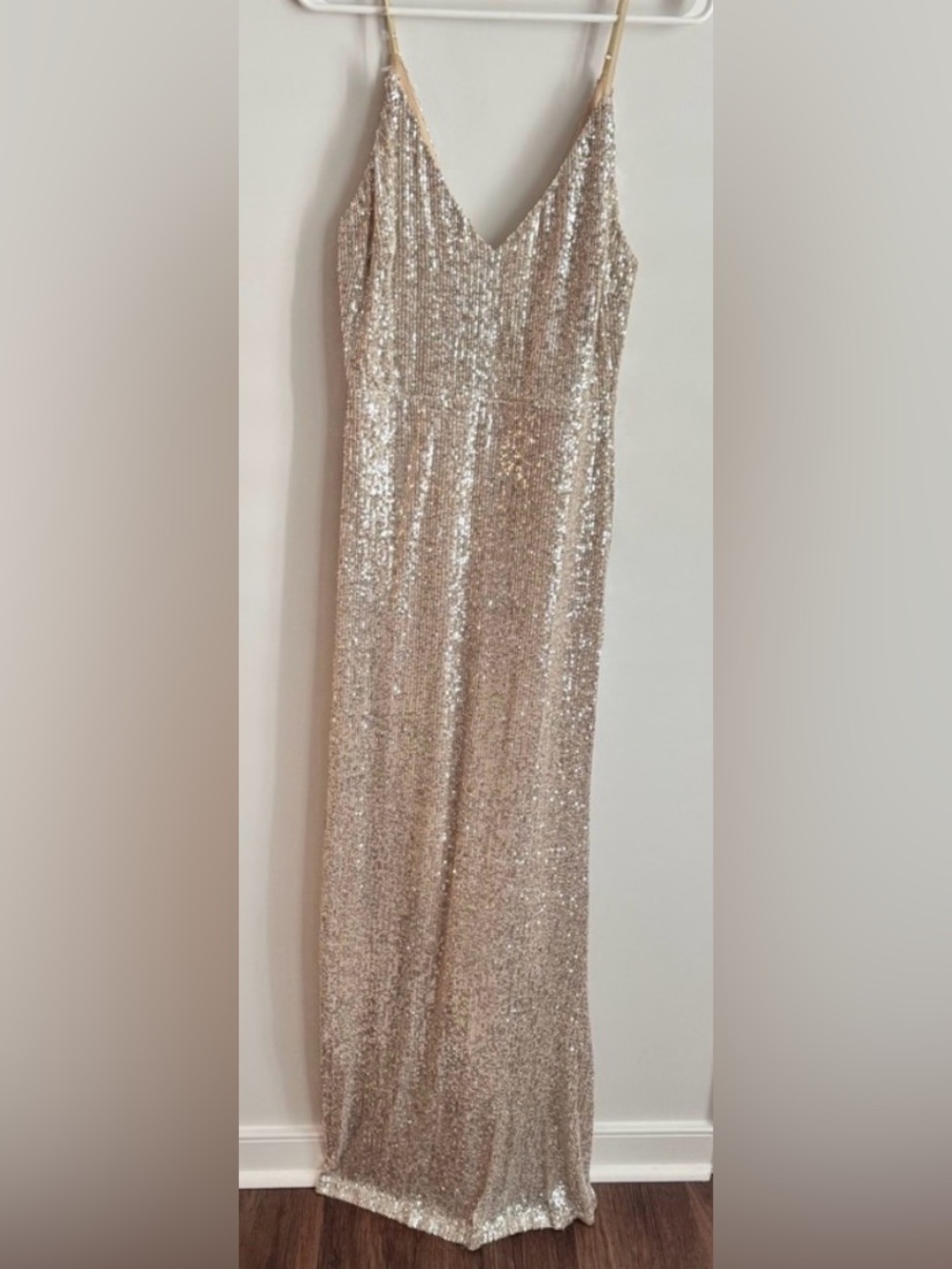 Lulus Champagne Sequin Maxi Dress | Formal Prom Holiday NYE Wedding Guest Size L